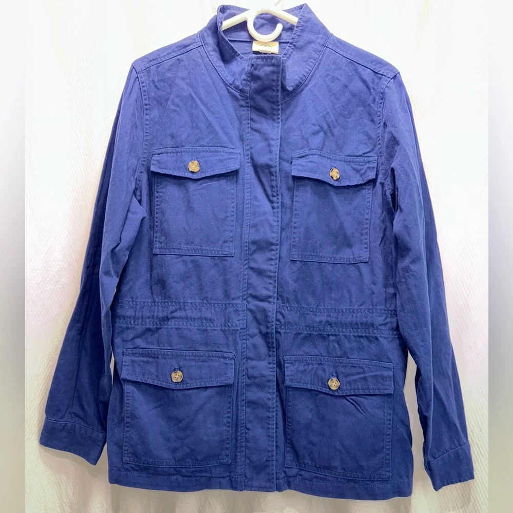 New St. John's Bay Women’s Classic Anorak Blue Jacket 100% Cotton Size Large NWT